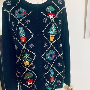Charming Holiday Cardigan with Festive Embroidery